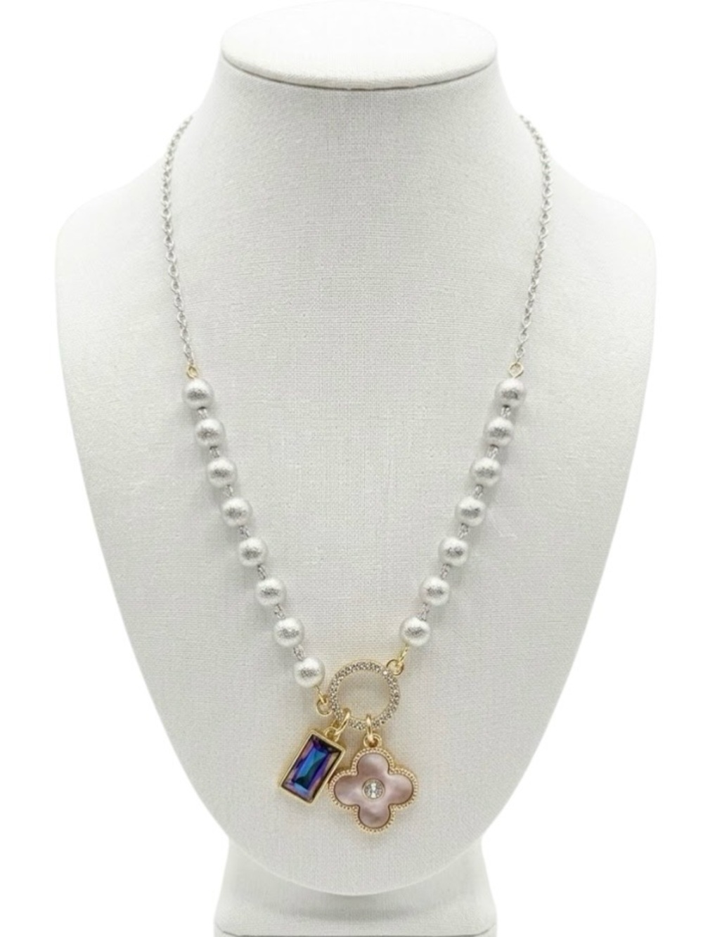 Evermore Quarterfoil Two-Tone Beaded Necklace (NWT) - Picture 6 of 16